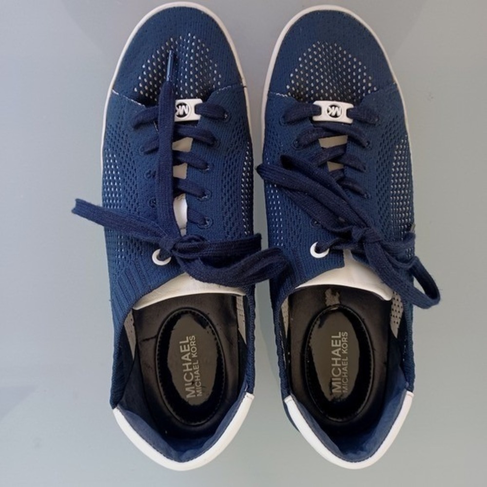 Michael‎ Kors Skyler Navy Blue Knit Lace Up Sneakers Womens Size 9.5M HL17D - Picture 3 of 10